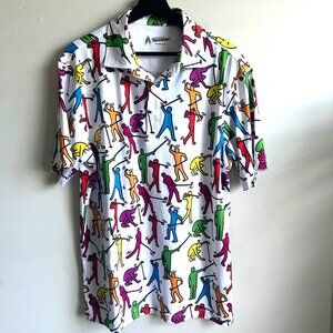 Royal and Awesome Polo Shirt Mens Large Golf Guys Performance Haring Inspired